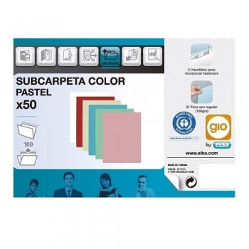 50 SUBCARPETAS FOLIO BLANCO PASTEL 180g GIO by ELBA