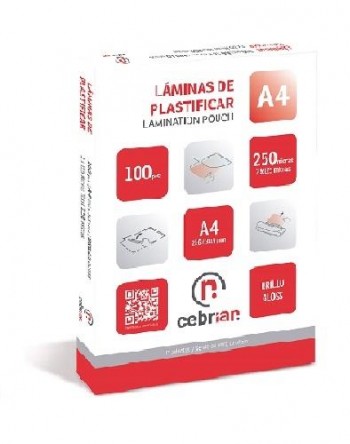 CAJA 100 CARTERAS PARA PLASTIFICAR 125 MICRAS A4 CEBRIAN