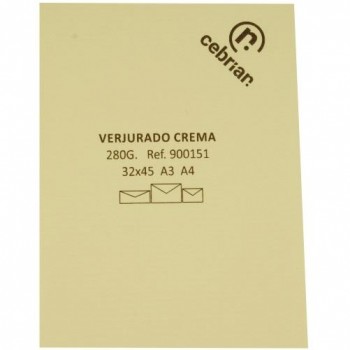 PAQUETE 100 HOJAS VERJURADO A4 300 GR. CREMA