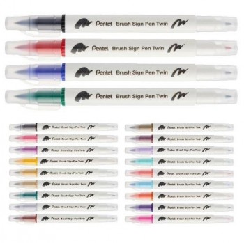 Estuche 12 rotuladores Pentel Brush Sign Pen Twin 2 Puntas pincel flexibles