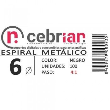 CAJA 200U ESPIRAL METAL 6 MM NEGRO PASO 4:1